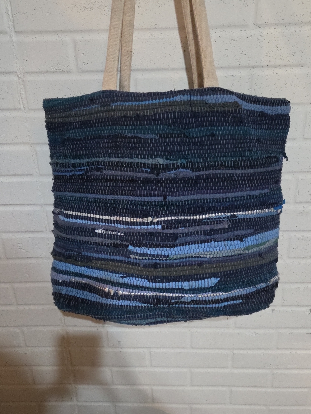 Handwoven Blue Striped Tote Bag